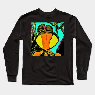 tropical colours art deco summer hat Long Sleeve T-Shirt